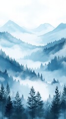 Fototapeta premium Serene Blue Mountains Mist Shrouded Forest Landscape