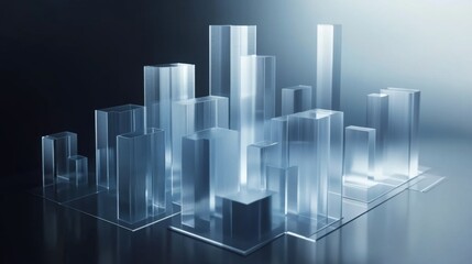 Obraz premium Frosted glass 3D graph depicting financial growth, clean modern design, centered composition. Symbolizes progress and innovation in finance.