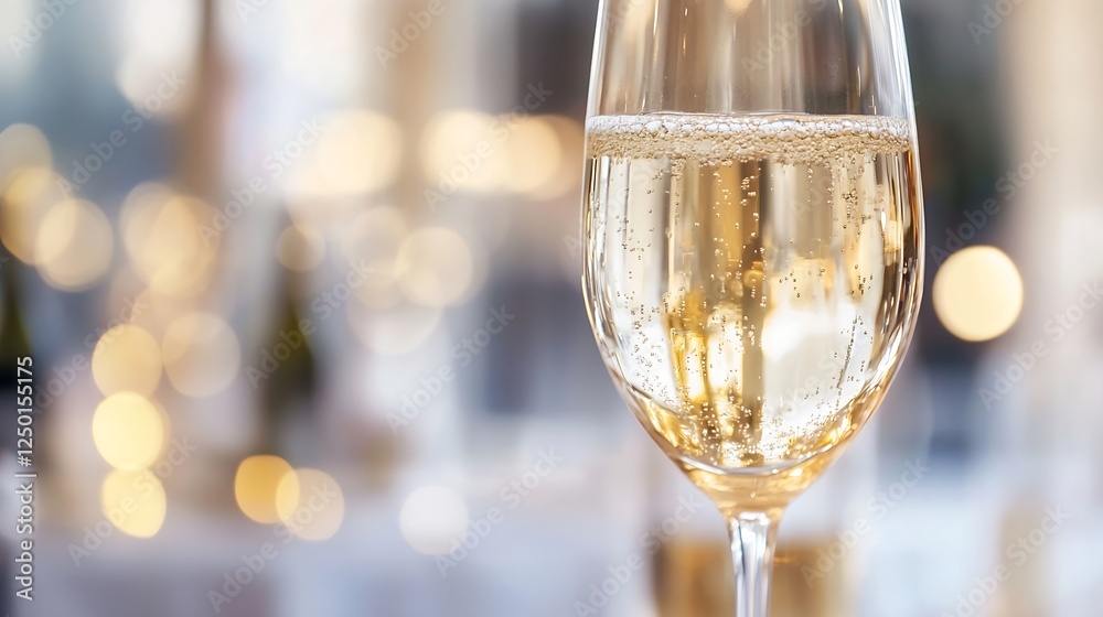 Poster elegant glass of sparkling champagne with bubbles against warm blurred background : generative ai
