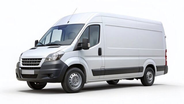 Clean White Delivery Van with Drop Shadow - Isolated Stock Photo