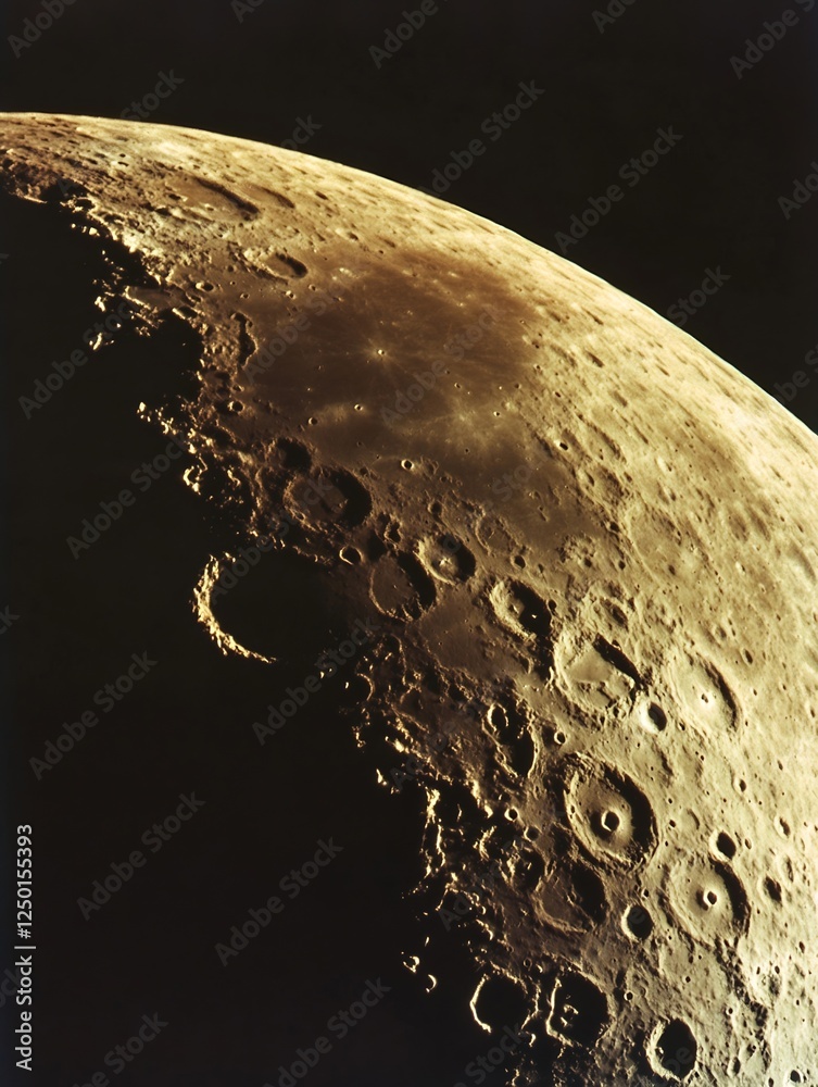 Aufkleber Close-Up View of the Moon Surface Highlighting Craters and Texture : Generative AI
