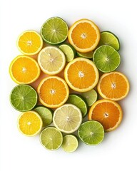Fototapeta premium Vibrant arrangement of citrus slices including orange lemon and lime showcasing bright colors and juicy textures for fresh design concepts
