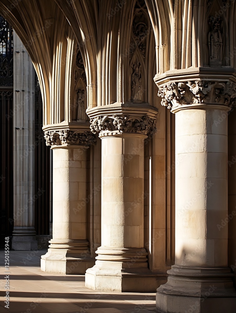 Aufkleber Architectural pillars showcasing intricate designs and warm sunlight creating timeless beauty in a historic setting : Generative AI
