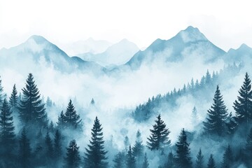 Misty Mountains and a Forest of Evergreen Trees