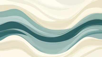 Abstract Teal and Beige Wave Abstract Painting