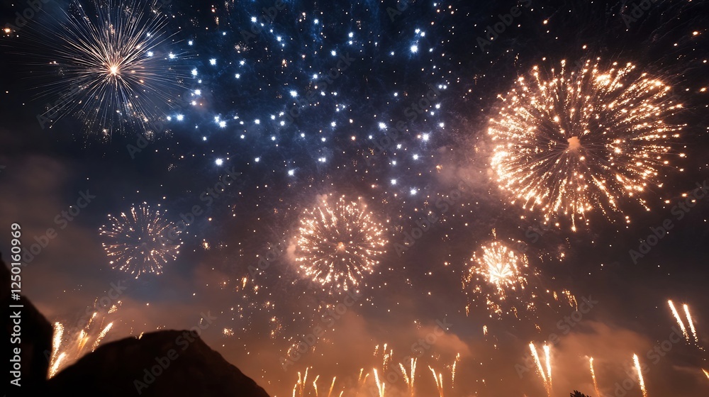 Poster vibrant fireworks display illuminating the night sky : generative ai