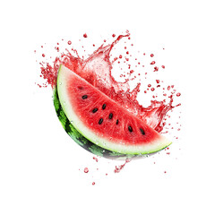 Juicy Watermelon Splash Refreshing Summer Fruit Slice with Water Splashes