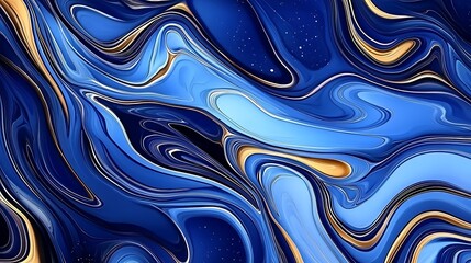 Obraz premium Fluid Blue and Gold Abstract Digital Painting AI Generated