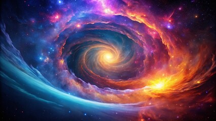 Obraz premium Cosmic Nebula: Vibrant Galaxy Swirl with Glowing Core - Space Background
