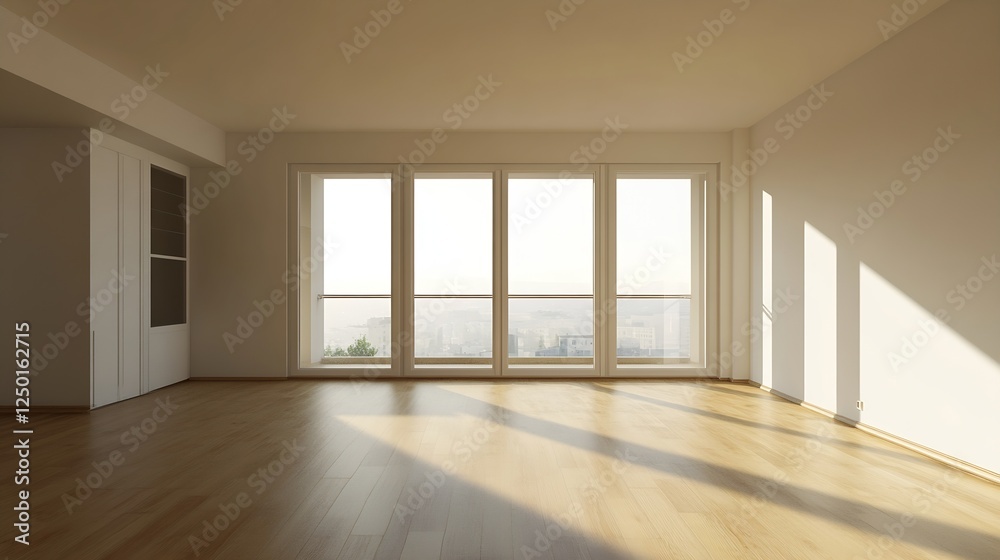 Poster Bright and Spacious Minimalist Modern Room with Open Windows : Generative AI