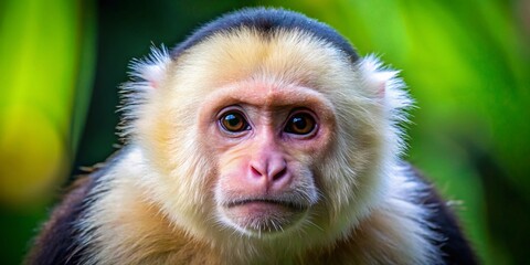 Naklejka premium Costa Rican White-faced Capuchin Monkey Macro Photography: Close-up Detail of Fur and Eyes