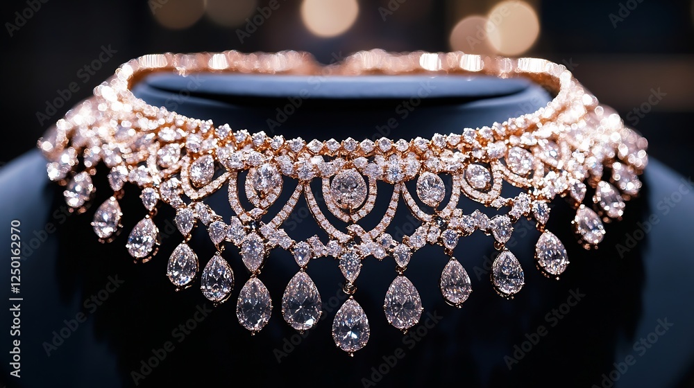 Poster elegant diamond necklace on display with intricate design reflecting luxury and glamour : generative