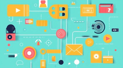 Abstract illustration of interconnected media elements.