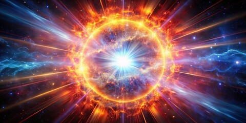 Obraz premium Vibrant shockwave radiates from the center of a supernova explosion, astrophysical occurrence, supernova energy explosion