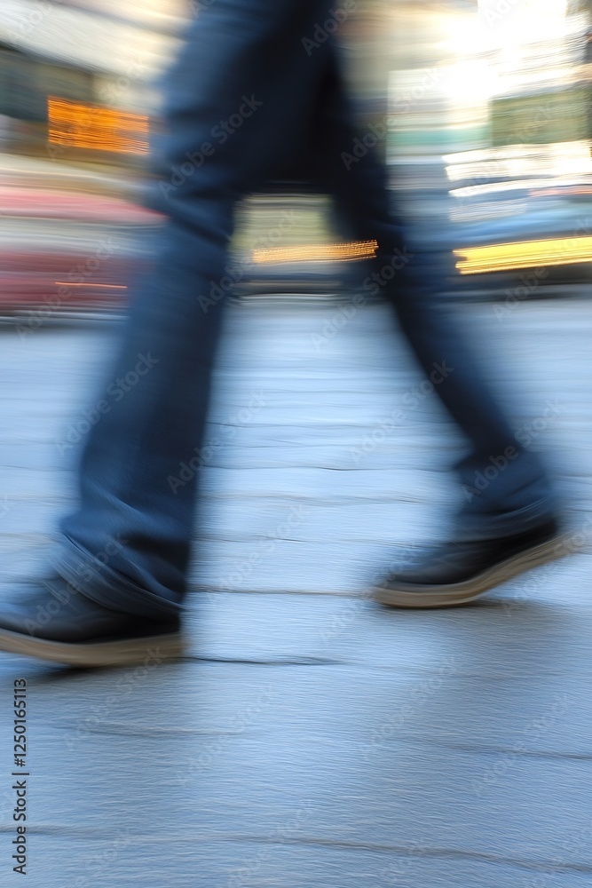Poster blurred motion of a person walking on a wet street capturing the energy of urban life : generative a