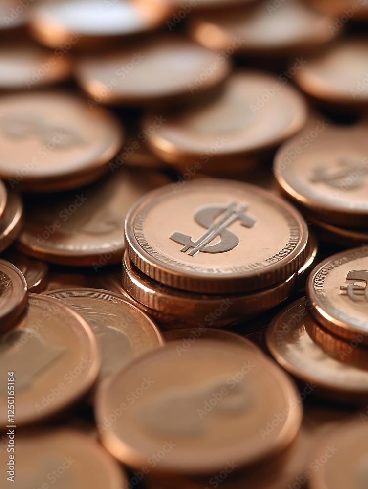 Aufkleber copper coins pile close up glimmering in soft light perfect for financial themes and investment conc