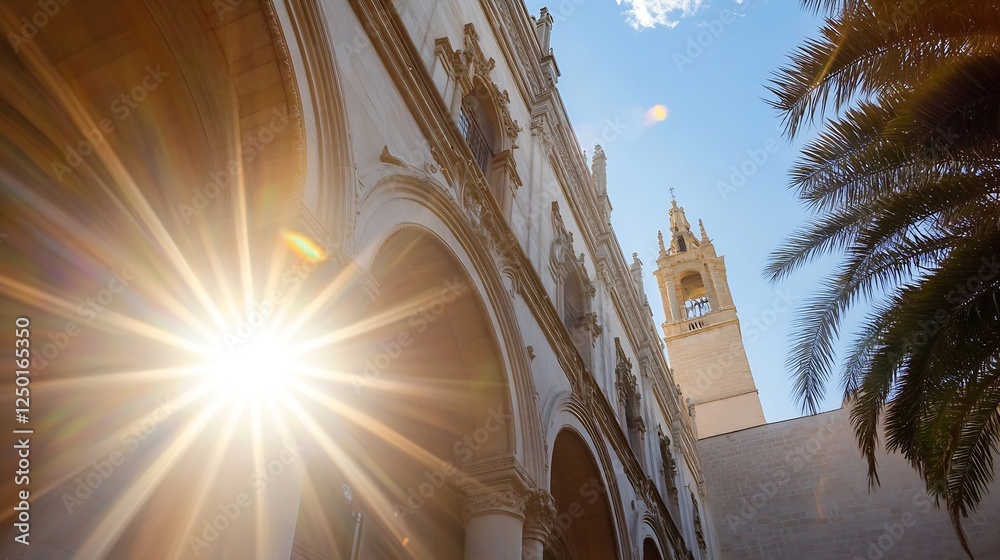 Poster stunning architectural detail of historic building with sunlight creating an impressive visual effec