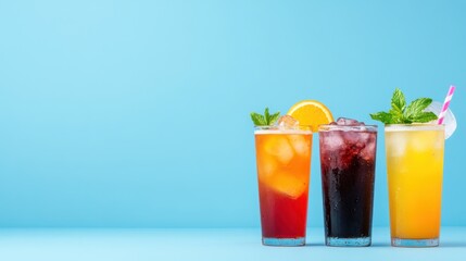 Fototapeta premium Refreshing Summer Beverages with Colorful Fruit and Mint Garnish