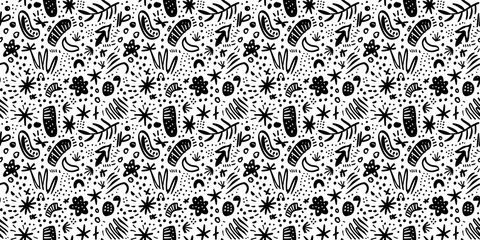 Cartoon hand-drawn doodles on the subject of summer holidays theme seamless pattern