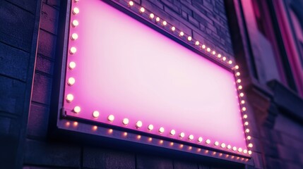Illuminated Pink Signboard on Brick Wall.