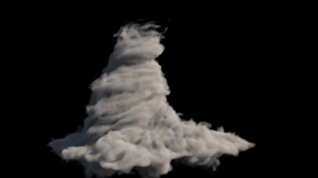 3D render of huge tornado. 3D simulation of tornado isolated on black background. 
