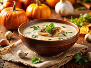 Delicious Creamy Mushroom Soup, Autumnal Food Photography
