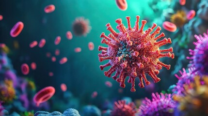 Obraz premium Microscopic view of a virus in a colorful environment. PM 2.5 concept