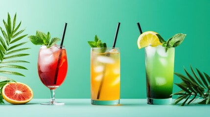 Fototapeta premium Refreshing Summer Cocktails with Vibrant Colors and Fresh Ingredients