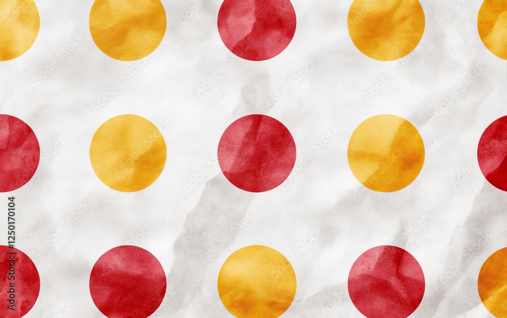 Wall mural crumpled paper background with red and yellow circle pattern, textured surface, design element for w