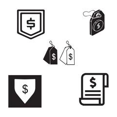 money, dollar, currency, bank, euro, banking, finance tag vector design icon symbol set 