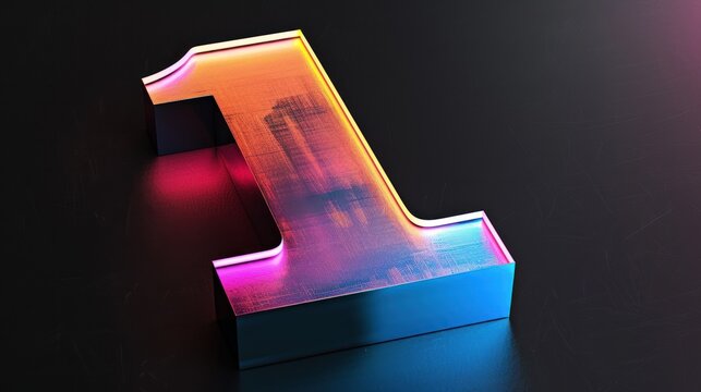Glowing neon number one, dark background, ranking, digital