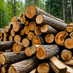 A neatly stacked pile of firewood, with logs arranged in a crisscross pattern. The logs are dry and textured, showing natural wood grain and subtle cracks. The stack is isolated on a transparent.