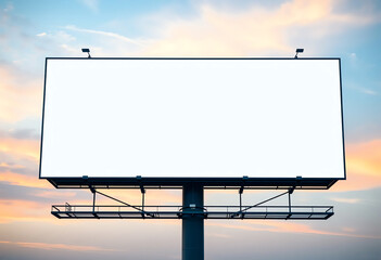 Obraz premium Blank Billboard Mockup Against Colorful Sky at Sunset