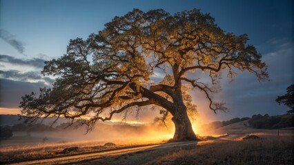 Fototapeta premium Vintage Sunset: Golden Hour Upcast Photography - Warm Hues & Nature's Glow