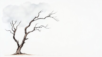 Obraz premium A solitary, leafless tree stands against a pale background, symbolizing resilience and solitude