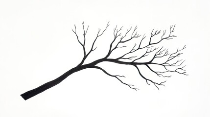 Fototapeta premium A solitary black tree branch with intricate twigs against a white background, symbolizing isolation