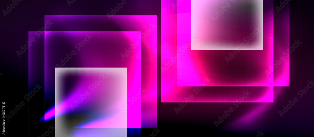 Poster glass squares with neon shiny light abstract background