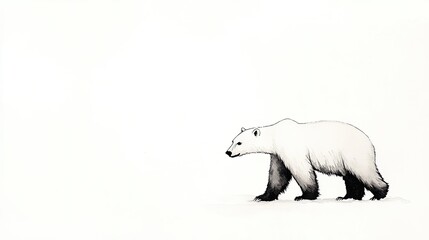 Fototapeta premium A solitary polar bear walking across a vast, snowy landscape under a clear sky