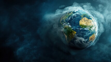 Fototapeta premium A beautiful view of Earth surrounded by swirling clouds and darkness. PM 2.5 concept PM 2.5 concept