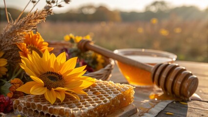 Sunflowers Dive into Honeycomb: Golden Harvest Food Photography