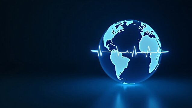 Glowing Blue Globe with Heartbeat Line Symbolizing Global Healthcare for National Doctors' Day
