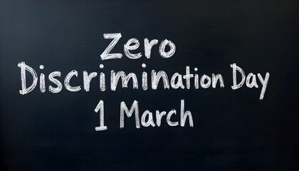 A dark chalkboard background featuring the bold text Zero Discrimination Day
