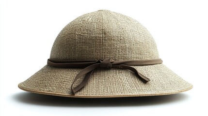 Obraz premium A Beige Woven Straw Hat With Brown Ribbon