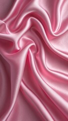 Obraz premium Pink silky shining fabric background, soft wave texture