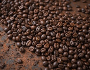 Roasted Coffee Beans on Brown Background