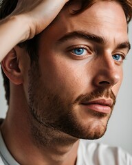 Obraz premium A close up of a man with blue eyes.