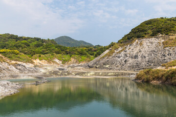 Fototapeta premium Beautiful Huangxi Hot Spring With Steam In Yangmingshan Taiwan