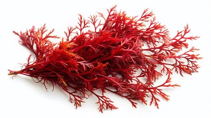 Edible Red Seaweed Sargassum, Asian Cuisine Ingredient, Isolated on White Background - Long Exposure Photography