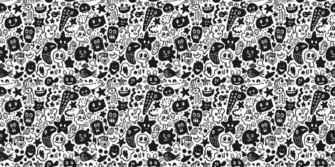 Cartoon hand-drawn doodles on the subject of summer holidays theme seamless pattern