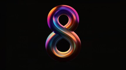 Iridescent eight, dark background, digital render, infinite loop